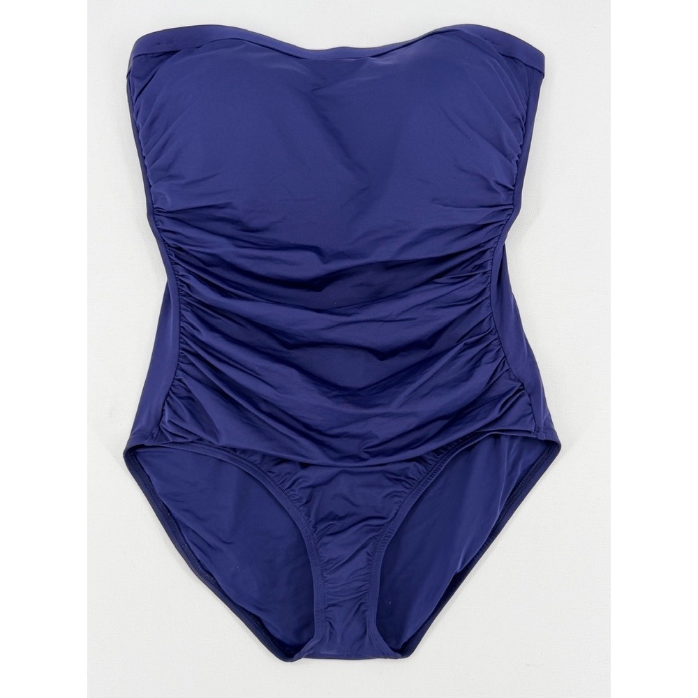 NEW Tommy Bahama Pearl Shirred Bandeau One Piece Navy Swim Sz 10 - Picture 1 of 11